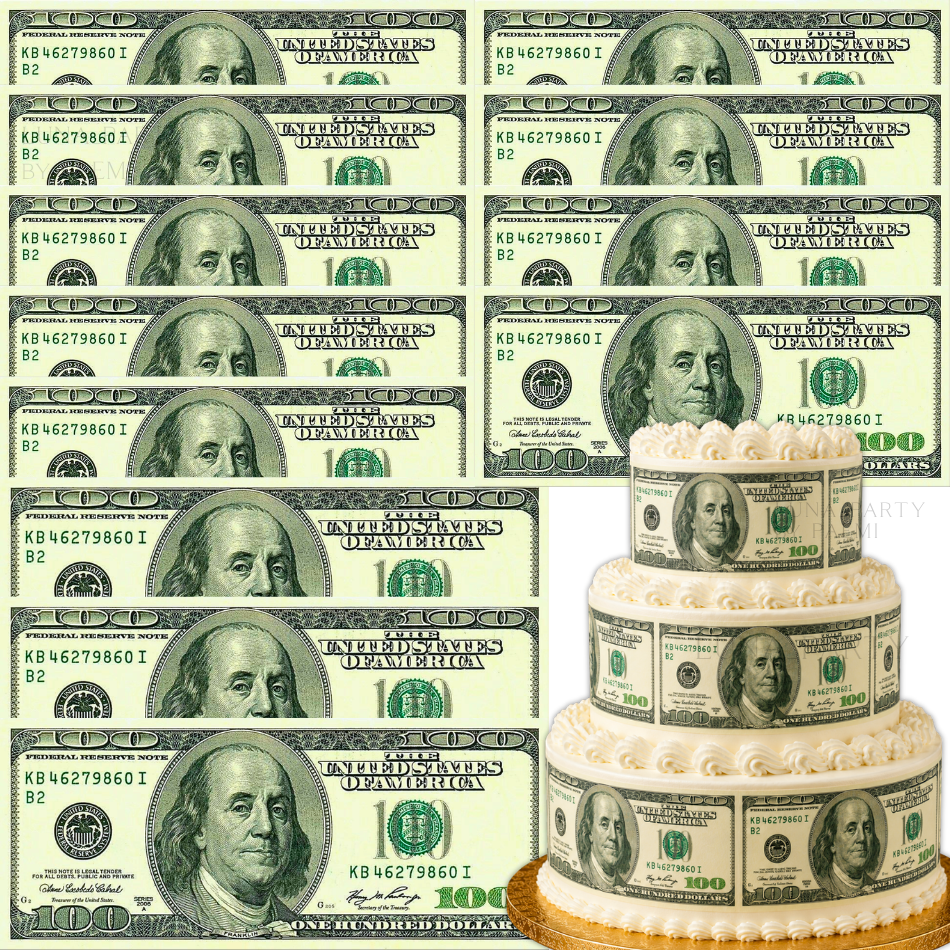 Opłatek na tort mufiinki Banknoty Dolary 12szt.