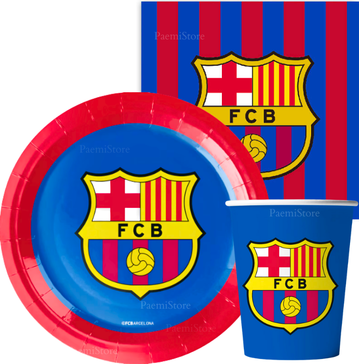 Zestaw urodzinowy FC Barcelona 51el. pikery kubki talerzyki serwetki obrus FCB piłka nożna