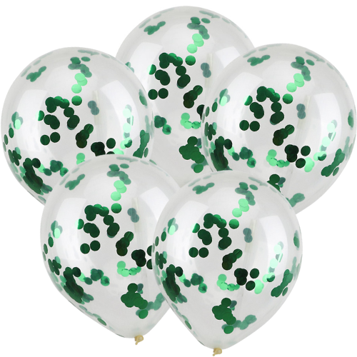Balon lateksowe konfetti zielone 5szt. gumowe 25cm