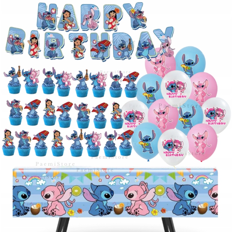 Zestaw urodzinowy Lilo & Stitch Sticz 38el. girlanda obrus toppery balony lateksowe