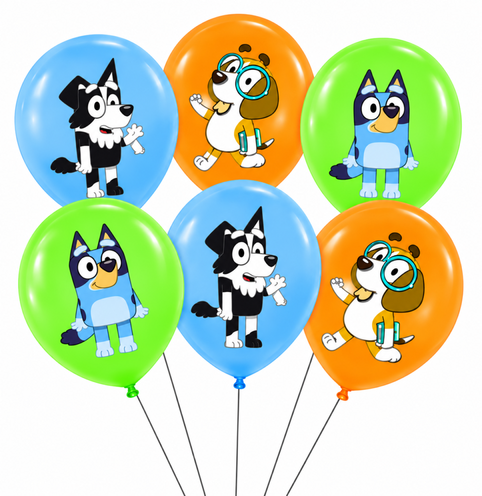 Balony lateksowe Bluey i Bingo 6szt. zestaw pieski Chilli Bandit