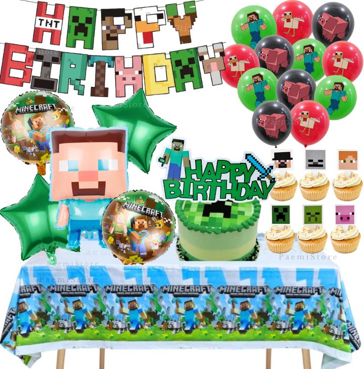 Zestaw urodzinowy Minecraft 26el. balony foliowe lateksowe girlanda obrus pikery topper na tort urodziny