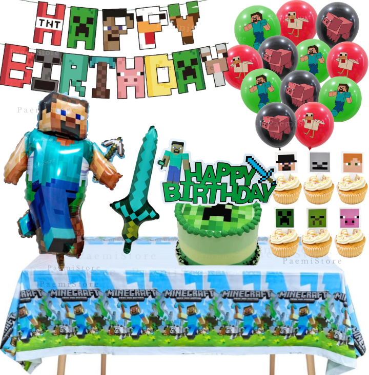 Zestaw urodzinowy Minecraft 26el. balony foliowe lateksowe girlanda obrus pikery topper na tort urodziny (Kopia)