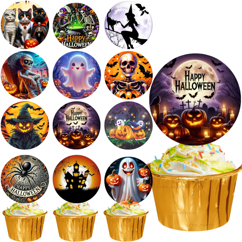 Opłatek na tort muffinki Halloween 12el.