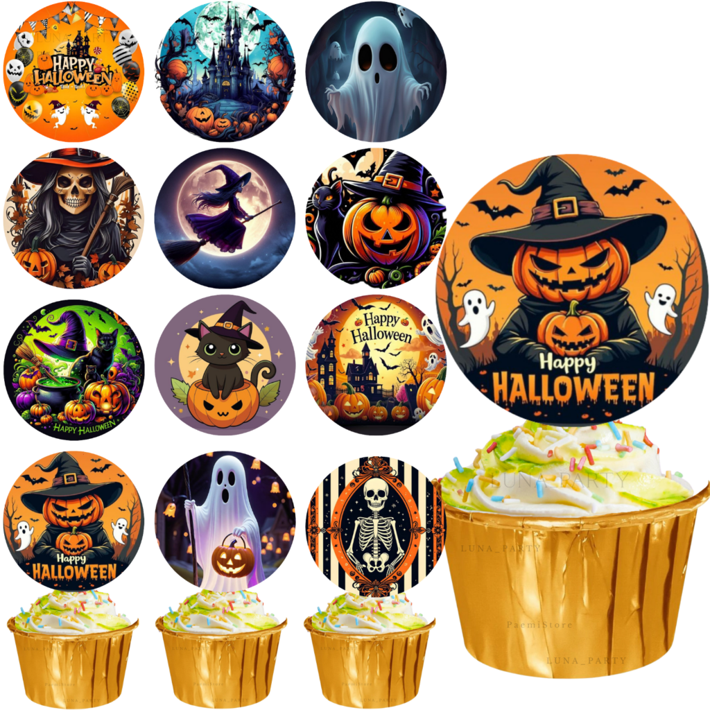 Opłatek na tort muffinki Halloween 12el.