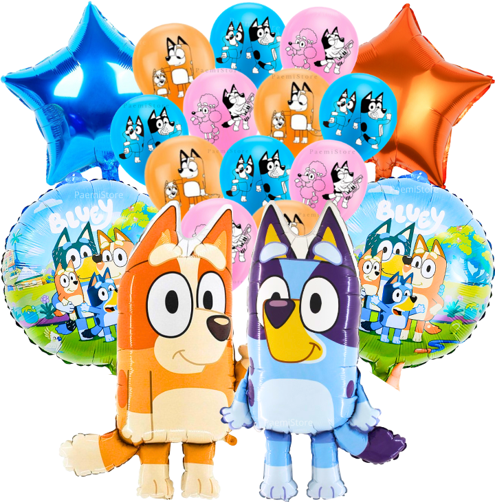 Balony foliowe i lateksowe Bluey i Bingo zestaw 24 szt. pieski Chilli Bandit