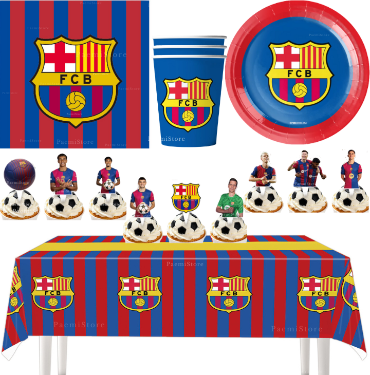 Zestaw urodzinowy FC Barcelona 51el. pikery kubki talerzyki serwetki obrus FCB piłka nożna
