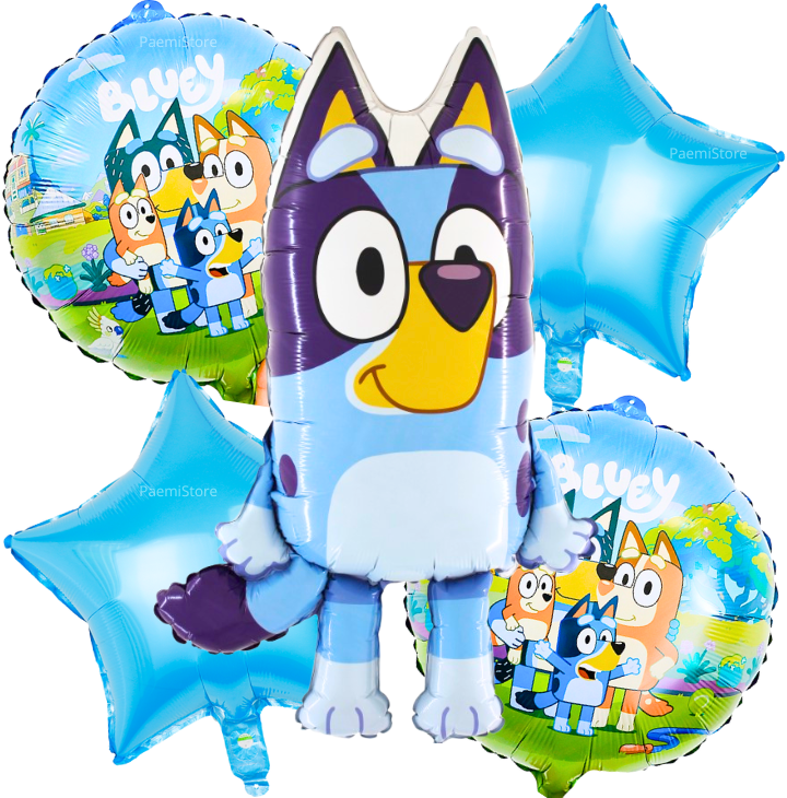 Balony foliowe piesek Bluey 5szt. niebieski zestaw