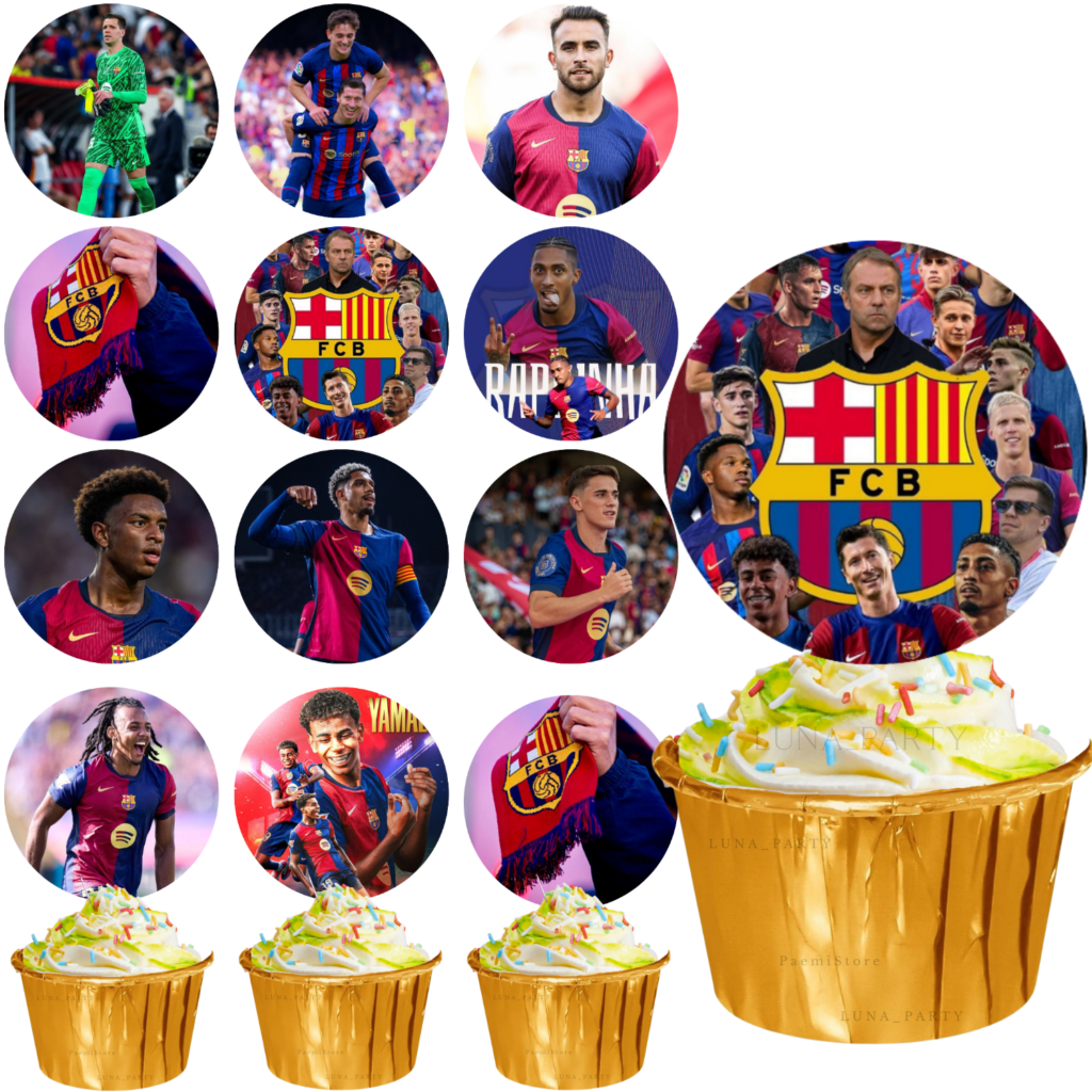 Opłatek na tort muffinki FC Barcelona 12el. piłka nożna FCB