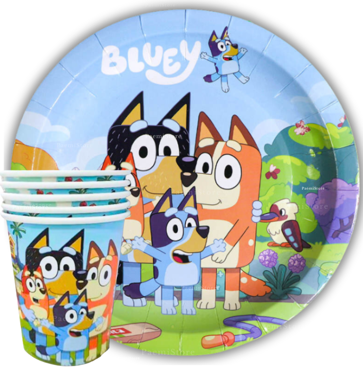 Kubki talerzyki Bluey i Bingo 20szt. zestaw pieski urodziny dekoracja