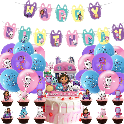 Zestaw urodzinowy Koci Domek Gabi 38el. girlanda balony topper toppery pikery