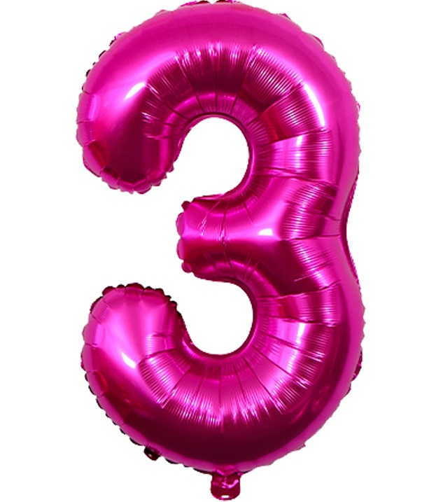 BALON FOLIOWY CYFRA 3 RÓŻOWA 100cm
