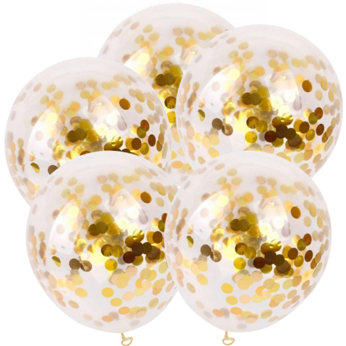 Balon lateksowe konfetti złote 5szt. gumowe 25cm
