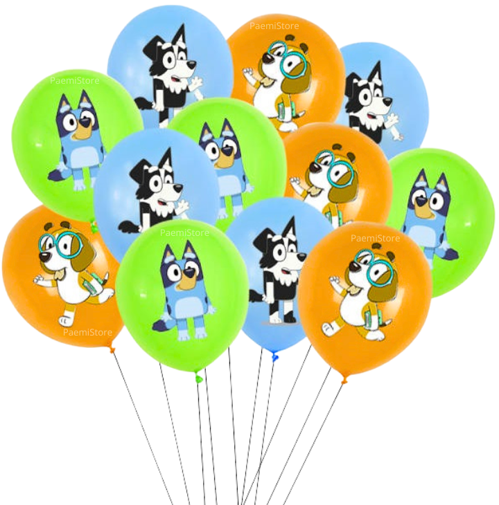 Balony lateksowe Bluey i Bingo 18szt. zestaw pieski Chilli Bandit