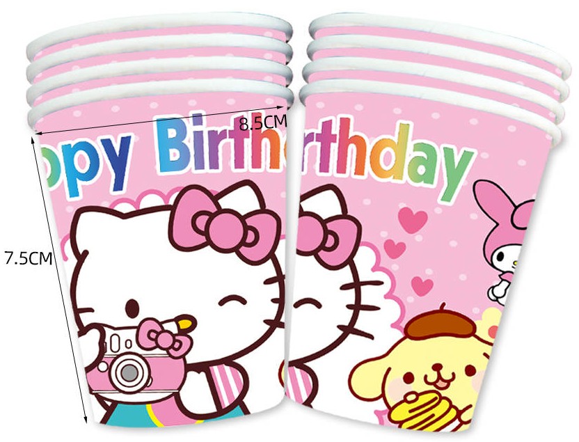 Kubki talerzyki serwetki Hello Kitty 40el. urodziny dekoracja