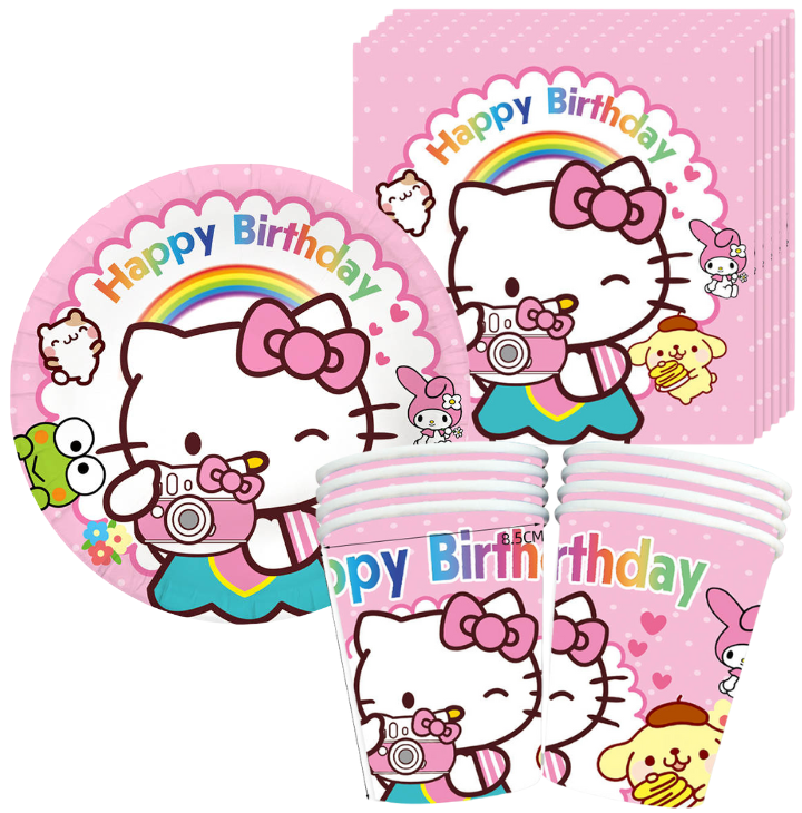 Kubki talerzyki serwetki Hello Kitty 40el. urodziny dekoracja