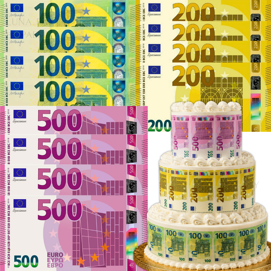 Opłatek na tort mufiinki Banknoty Euro 12szt.