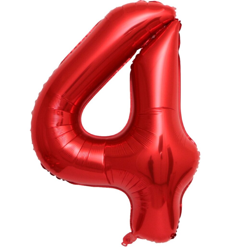 BALON FOLIOWY CYFRA 4 CZERWONA 100cm