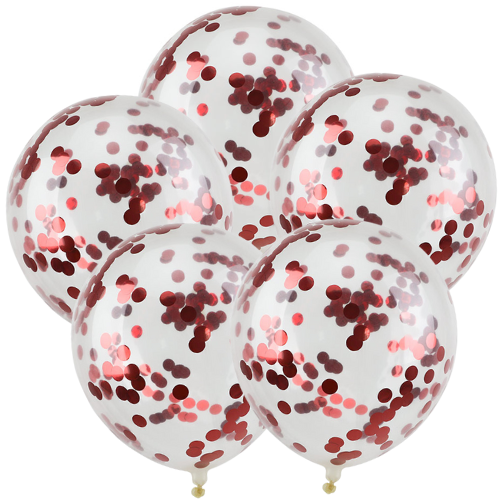 Balon lateksowe konfetti czerwone 5szt. gumowe 25cm