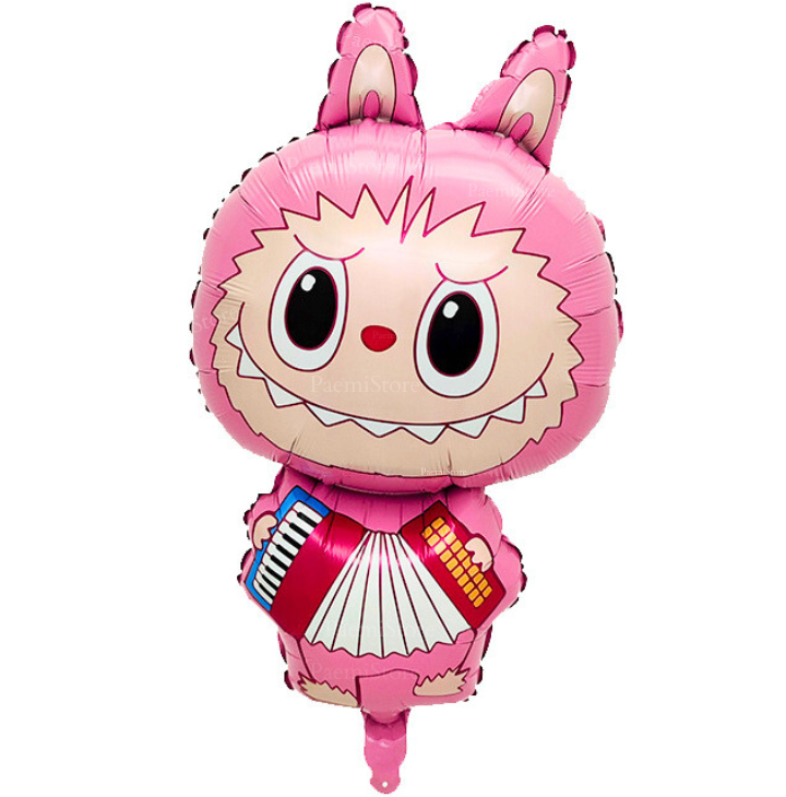 Balon foliowy Labubu różówy akordeon 64cm monster urodziny dekoracja