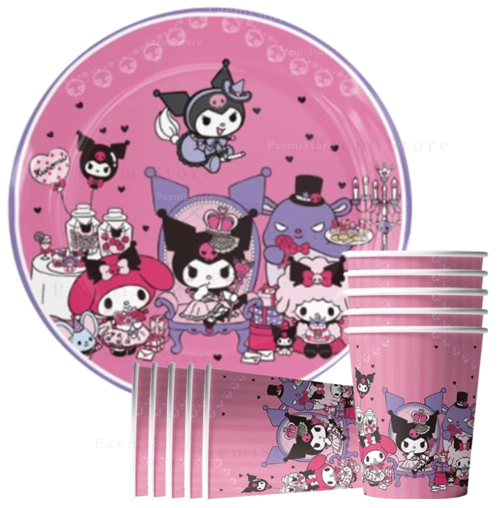 Kubki talerzyki Kuromi 20el. Sanrio urodziny dekoracja
