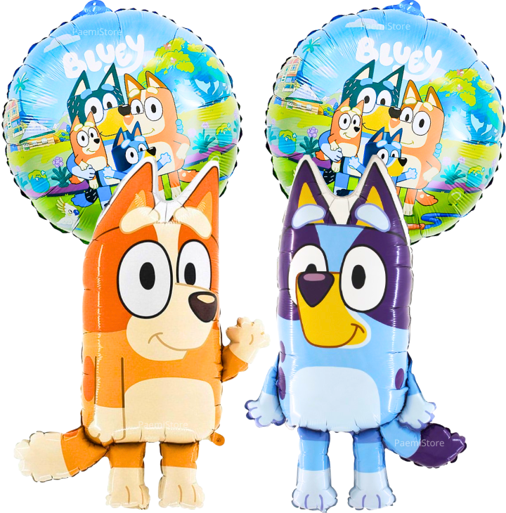 Balony foliowe Bluey i Bingo 4szt. zestaw pieski Chilli Bandit