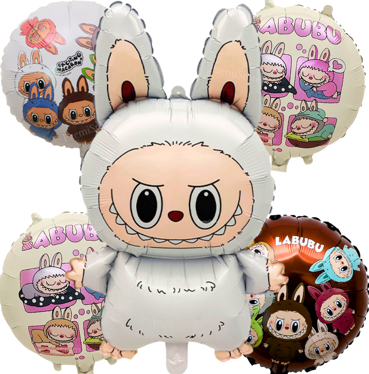 Balony foliowe Labubu biały 5szt. monster urodziny dekoracja