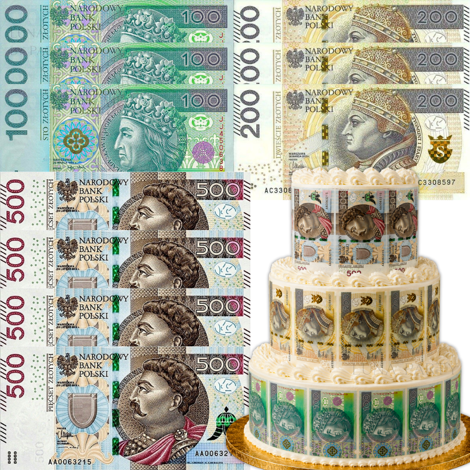 Opłatek na tort mufiinki Banknoty PLN 12szt.