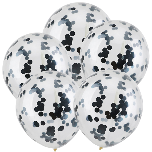 Balon lateksowe konfetti czarne 5szt. gumowe 25cm