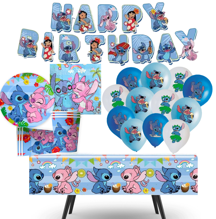 Zestaw urodzinowy Lilo & Stitch Sticz 54el. kubki talerzyki serwetki balony girlanda obrus
