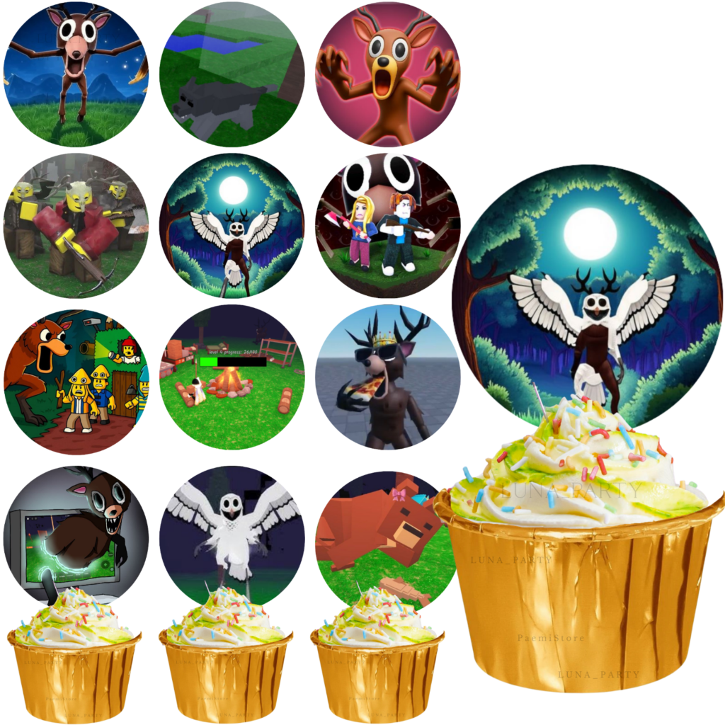 Opłatek na tort muffinki 99 Nocy w Lesie Roblox 12el.