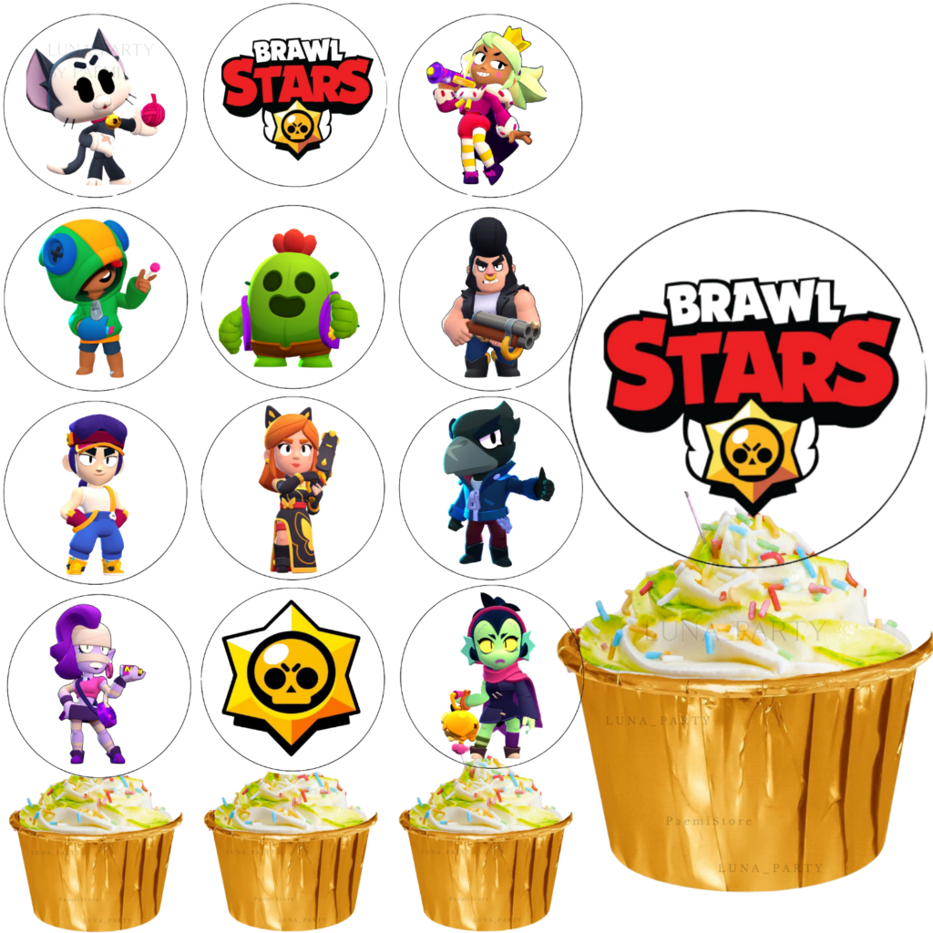 Opłatek na tort muffinki Brawl Stars 12el.