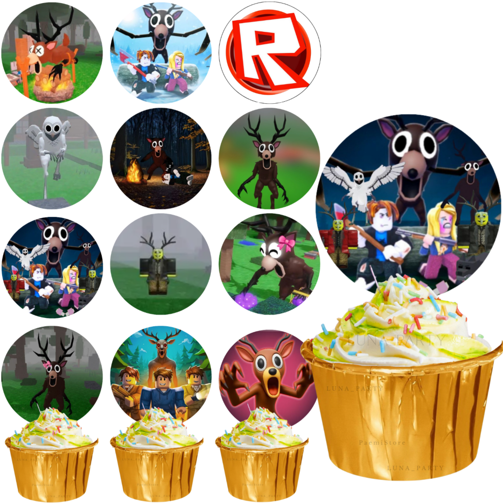 Opłatek na tort muffinki 99 Nocy w Lesie Roblox 12el.
