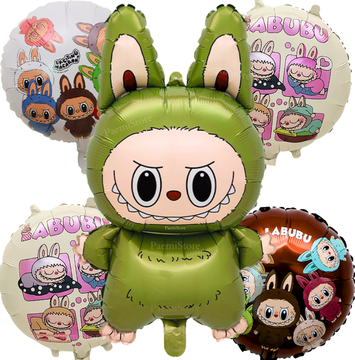 Balony foliowe Labubu zielony 5szt. monster urodziny dekoracja