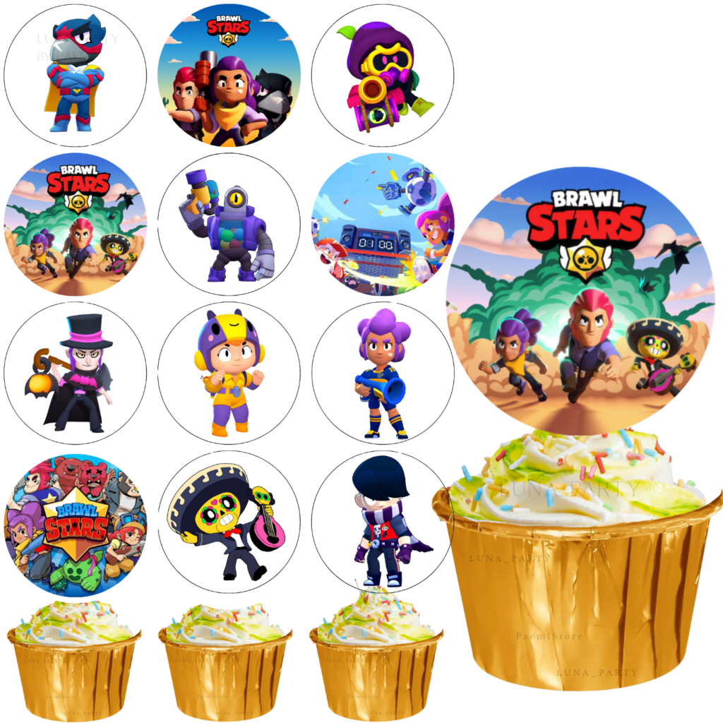 Opłatek na tort muffinki Brawl Stars 12el.