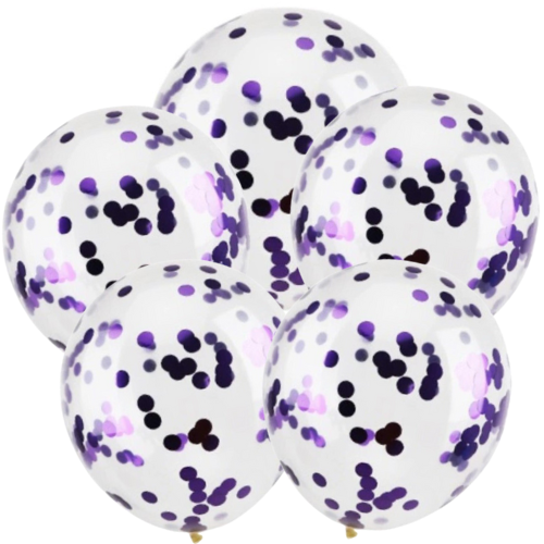 Balon lateksowe konfetti fioletowe 5szt. gumowe 25cm
