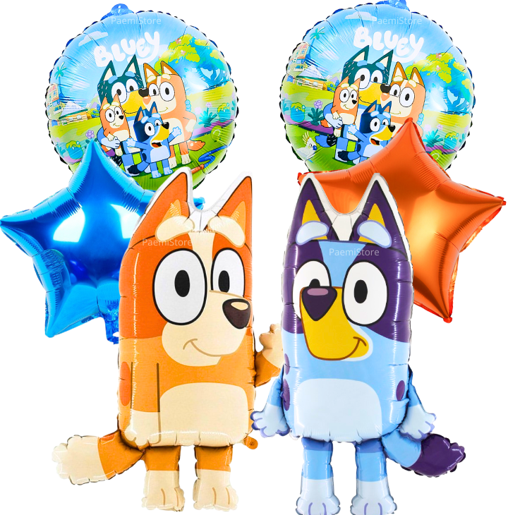 Balony foliowe Bluey i Bingo 6szt. zestaw pieski Chilli Bandit