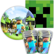 Kubki talerzyki serwetki Minecraft zestaw 40el. urodziny Creeper Steve game