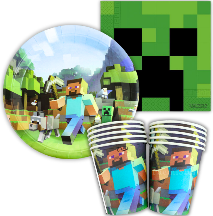 Kubki talerzyki serwetki Minecraft zestaw 40el. urodziny Creeper Steve game