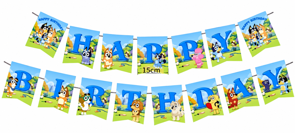 Girlanda Bluey i Bingo pieski napis baner „Happy Birthday” urodziny dekoracja