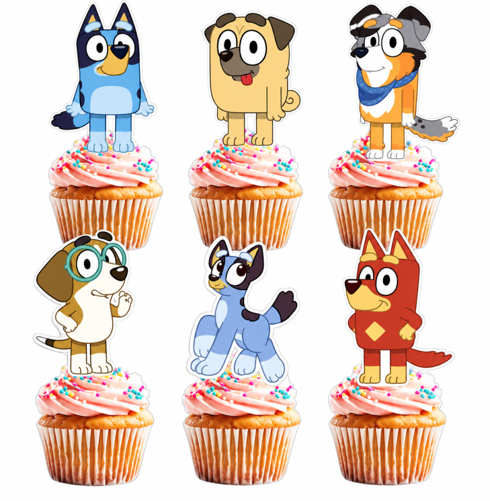 Toppery pikery na tort babeczki muffinki Bluey i Bingo 6szt. zestaw pieski