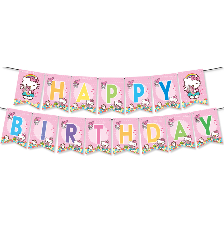 Girlanda urodzinowa Hello Kitty napis baner „Happy Birthday” urodziny dekoracja