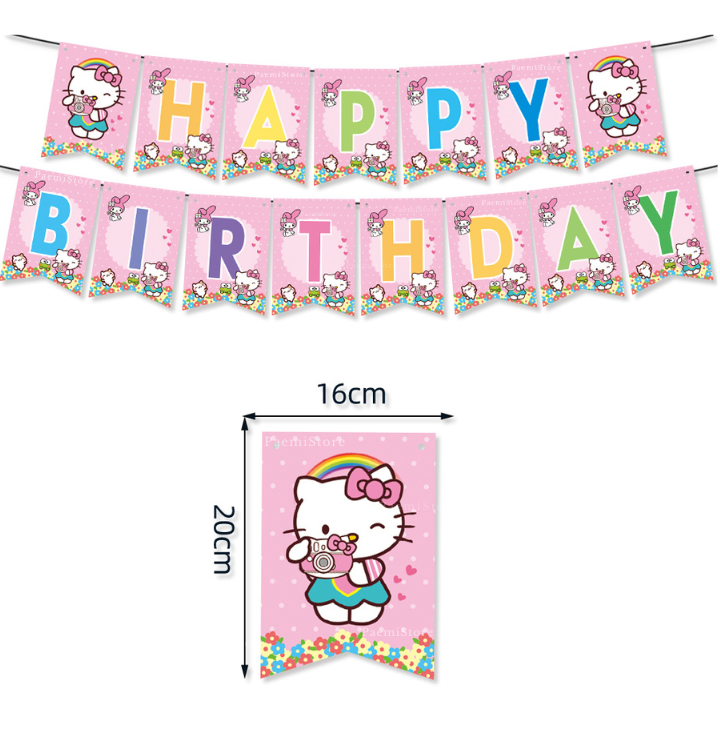 Girlanda urodzinowa Hello Kitty napis baner „Happy Birthday” urodziny dekoracja
