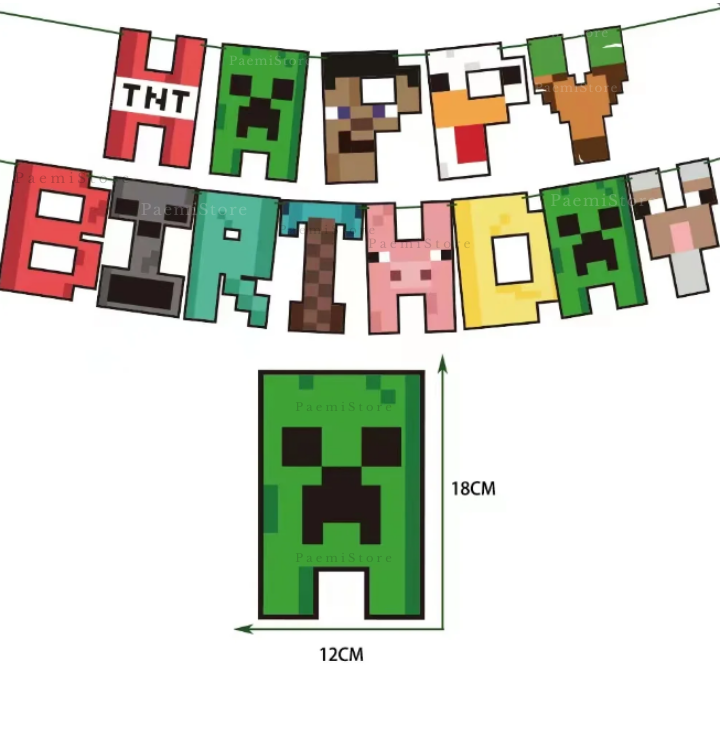 Zestaw urodzinowy Minecraft 49el. kubki talerzyki serwetki girlanda obrus pikery topper na tort urodziny