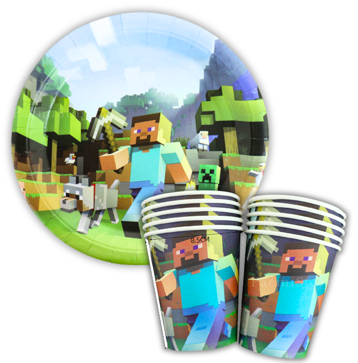 Kubki i talerzyki Minecraft zestaw 20szt. urodziny Creeper Steve game