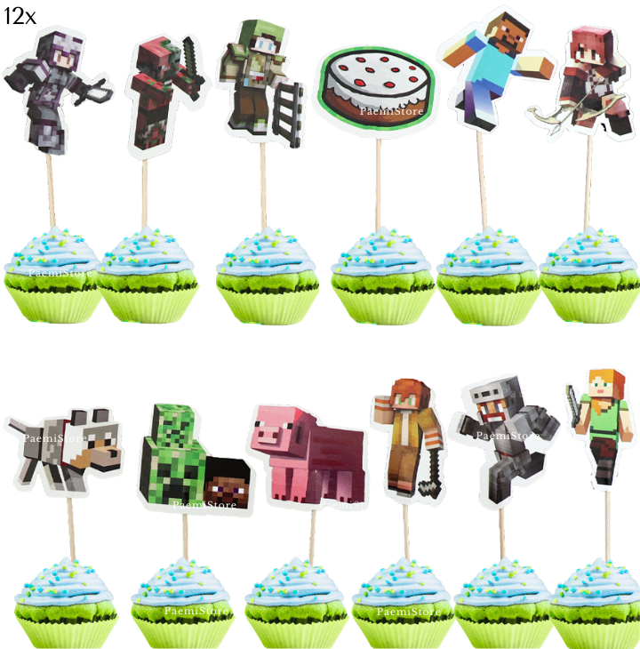 Toppery pikery Minecraft 12szt. na tort babeczki muffinki pixel game Steve Creeper