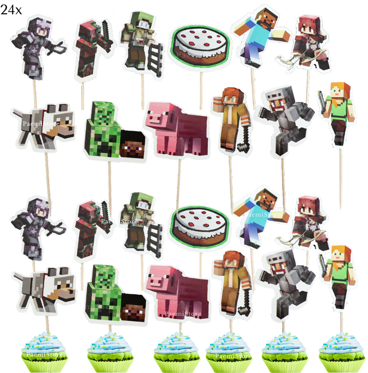 Toppery pikery Minecraft 24szt. na tort babeczki muffinki pixel game Steve Creeper