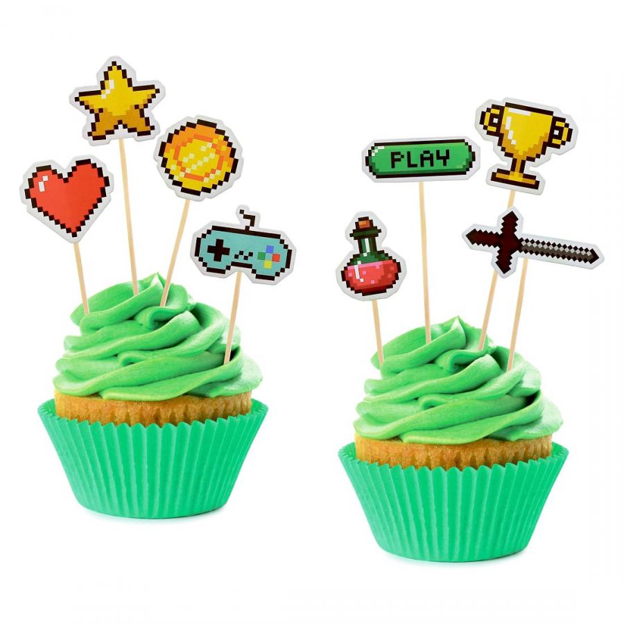 Toppery pikery Game On 8szt. na tort babeczki muffinki pixel Minecraft Mario Roblox