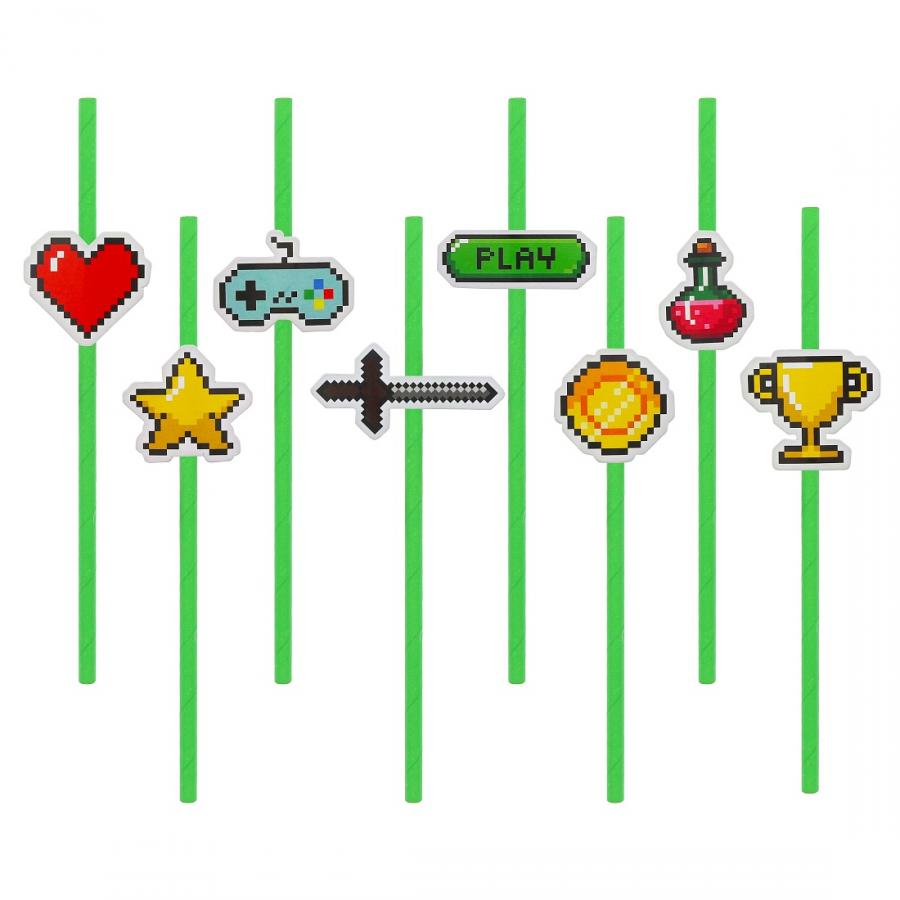 Słomki Game On 8 szt. urodziny pixel Steve Creeper Mario Roblox