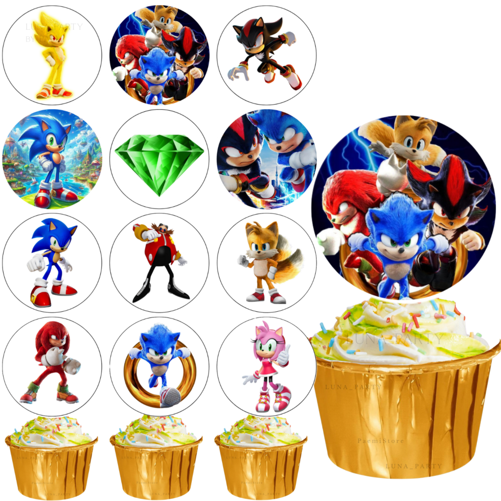 Opłatek na tort muffinki Sonic 12el. the Hedgehog Knuckles Tails